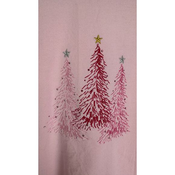 MCCC Sportswear Vintage Christmas Tree Sweatshirt Pink Embroidered Womens Large - Picture 2 of 8